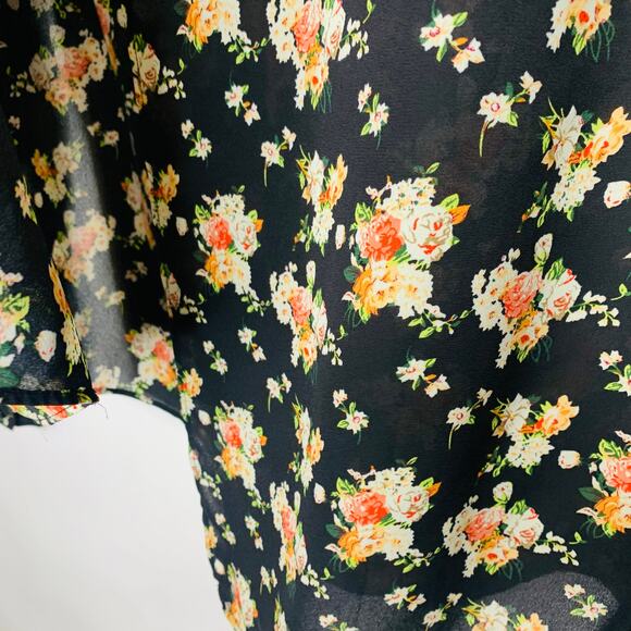 Dark Floral Blouse Long Sleeve Chiffon Sz Small - Picture 9 of 10